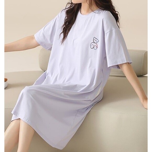 Cotton Purple Pajamas Nightgown Sleepwear Sleep Shirt  Night Dress Nightshirt - Picture 8 of 11